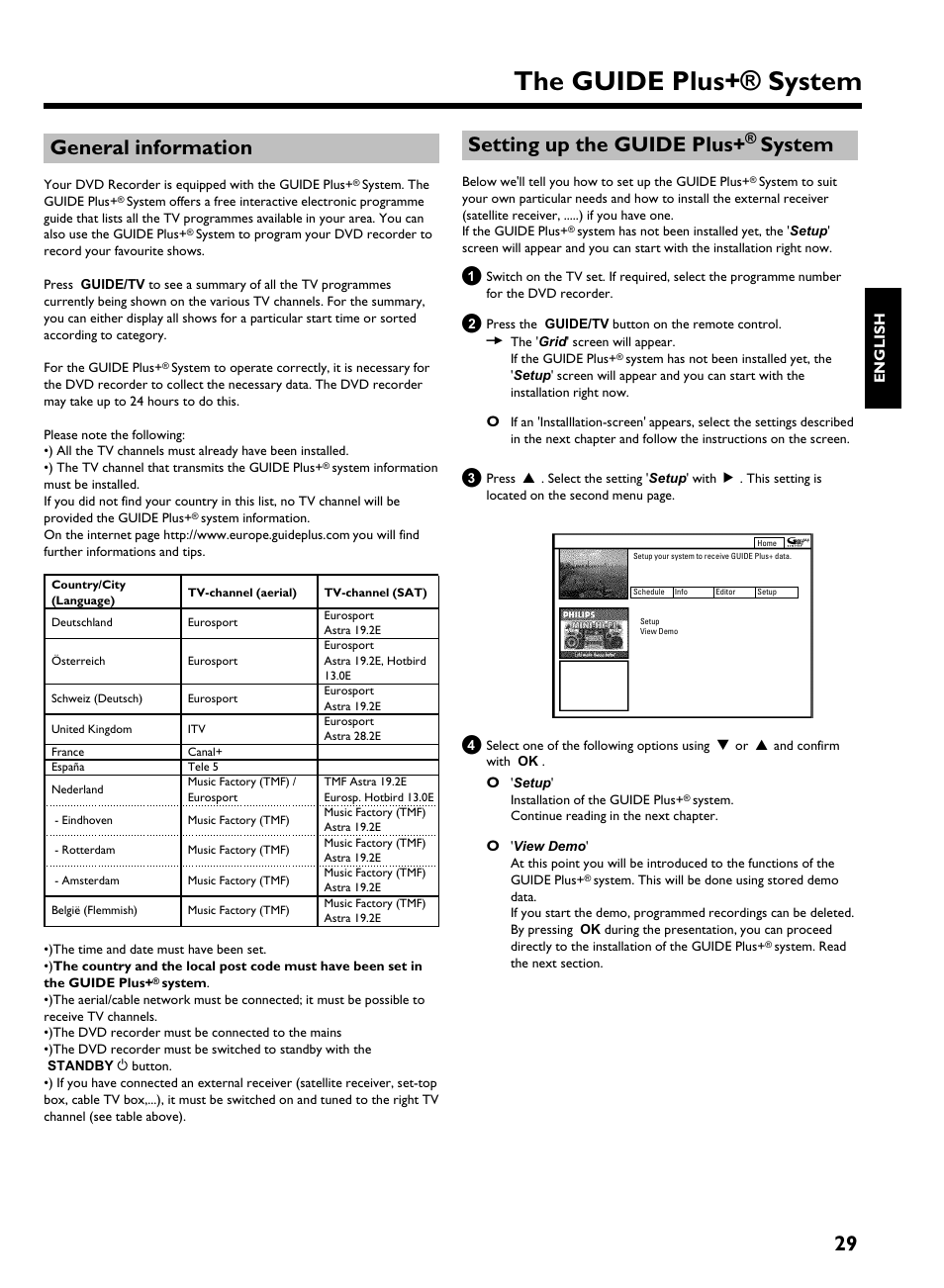 General information, Setting up the guide plus+ ® system, The guide plus+® system | 29 general information, Setting up the guide plus, System | Philips HDRW 720/00-02 User Manual | Page 31 / 96