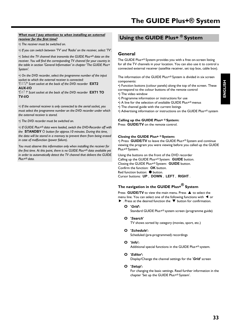 Using the guide plus+ ® system, General, The guide plus+® system | Using the guide plus, System | Philips HDRW 720/00-02 User Manual | Page 35 / 96