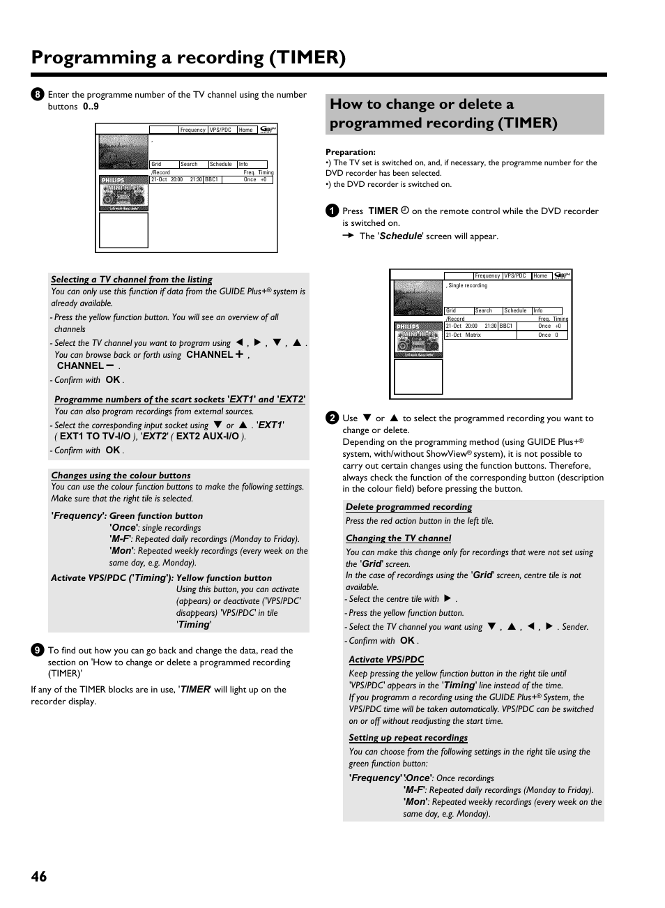 Programming a recording (timer) | Philips HDRW 720/00-02 User Manual | Page 48 / 96