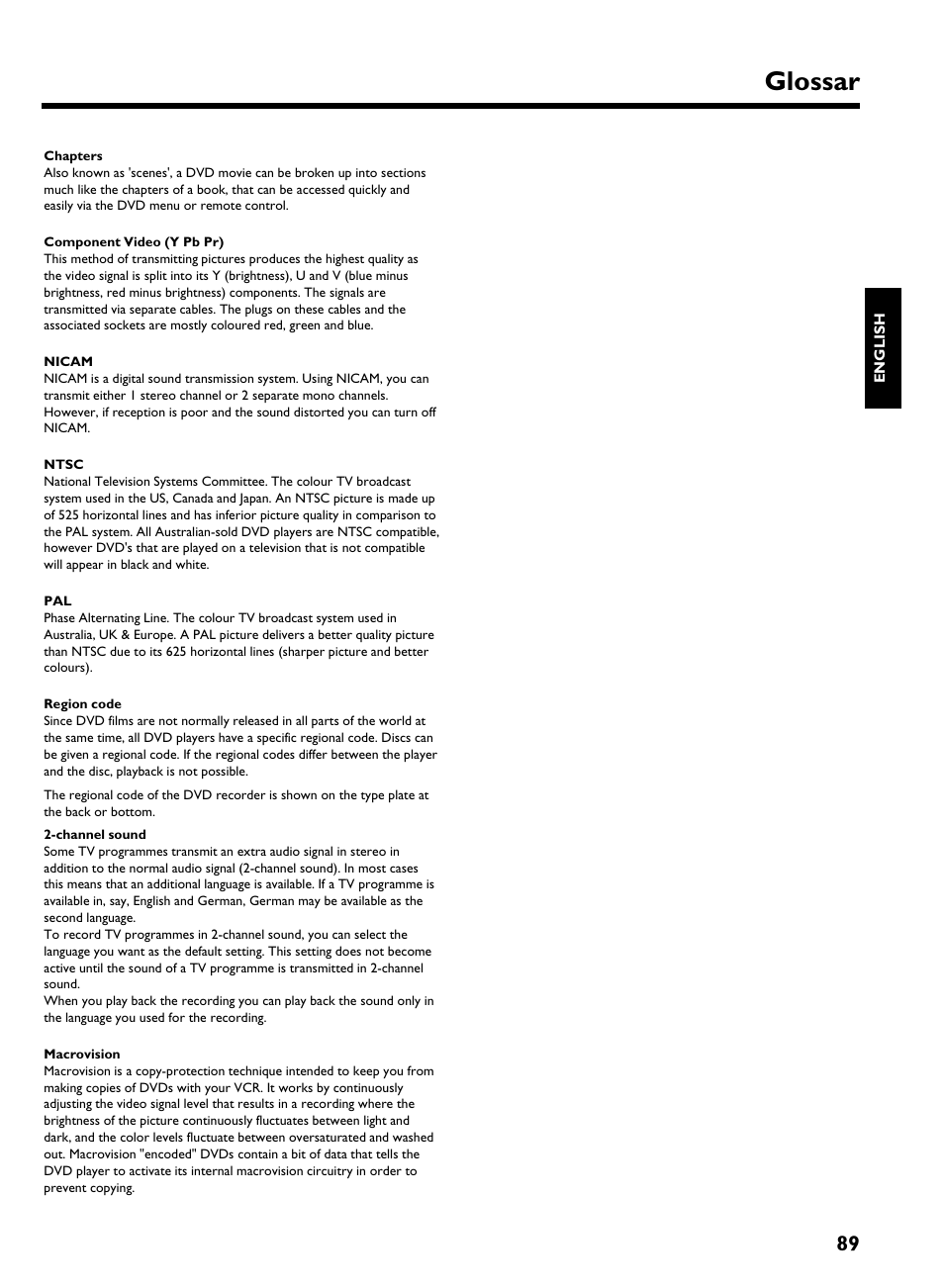 Glossar | Philips HDRW 720/00-02 User Manual | Page 91 / 96