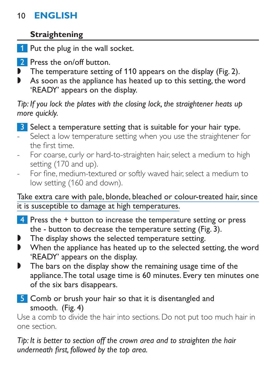 Straightening | Philips HP4667 User Manual | Page 10 / 112