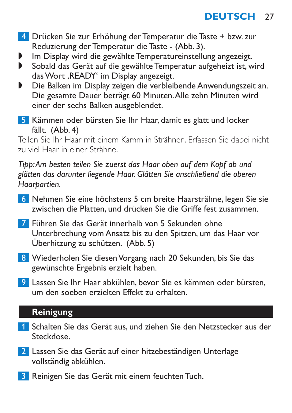 Reinigung | Philips HP4667 User Manual | Page 27 / 112