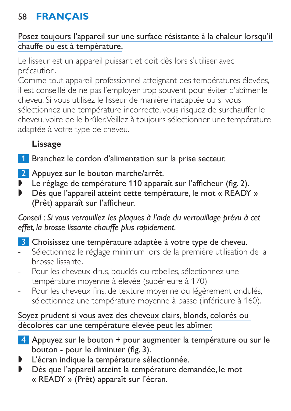 Lissage | Philips HP4667 User Manual | Page 58 / 112