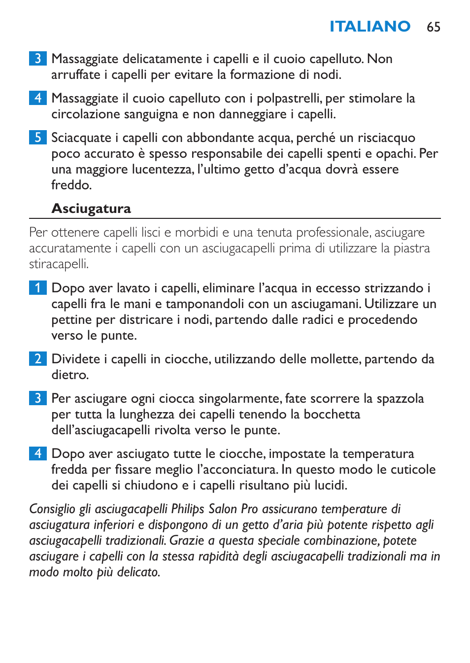 Asciugatura | Philips HP4667 User Manual | Page 65 / 112