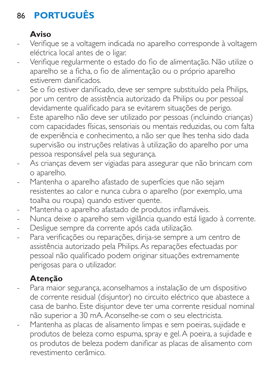 Perigo, Português, Introdução | Descrição geral (fig. 1), Importante | Philips HP4667 User Manual | Page 86 / 112