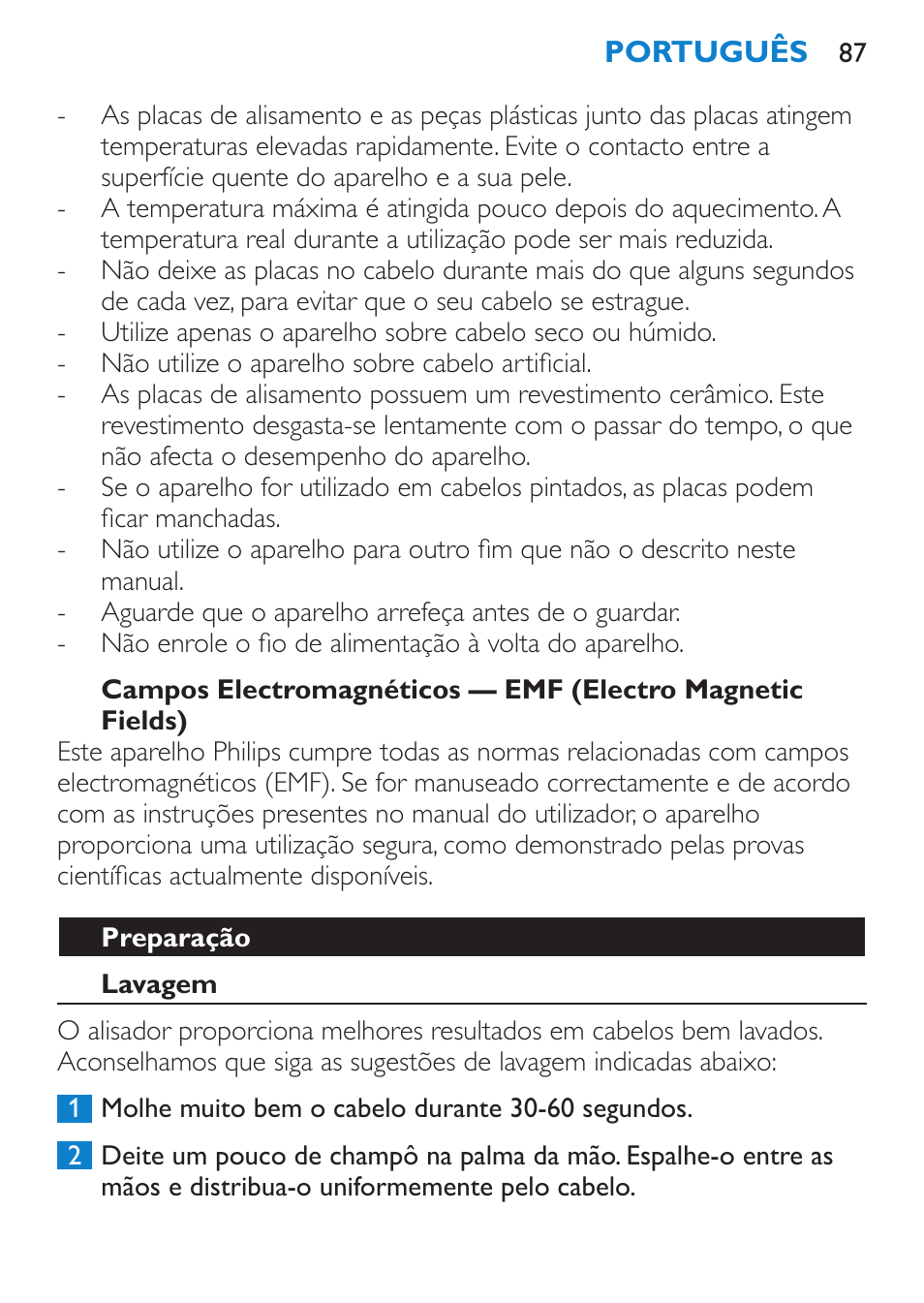 Aviso, Atenção | Philips HP4667 User Manual | Page 87 / 112