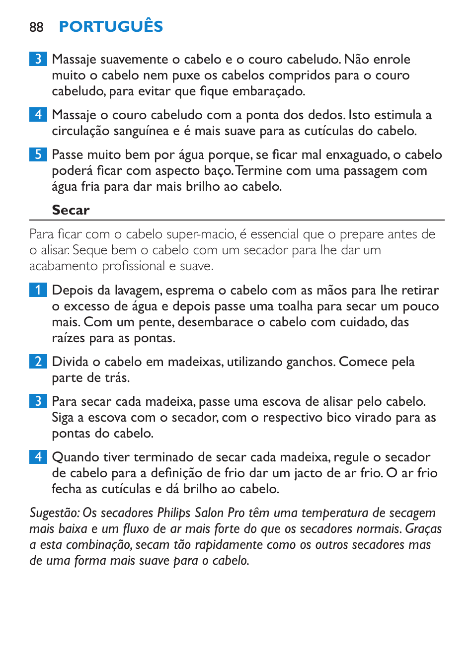 Preparação, Lavagem | Philips HP4667 User Manual | Page 88 / 112