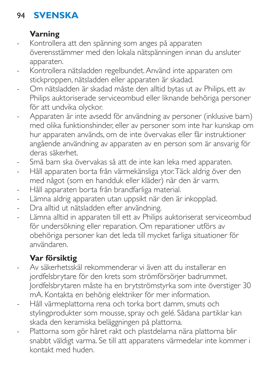 Fara, Svenska, Introduktion | Allmän beskrivning (bild 1), Viktigt | Philips HP4667 User Manual | Page 94 / 112