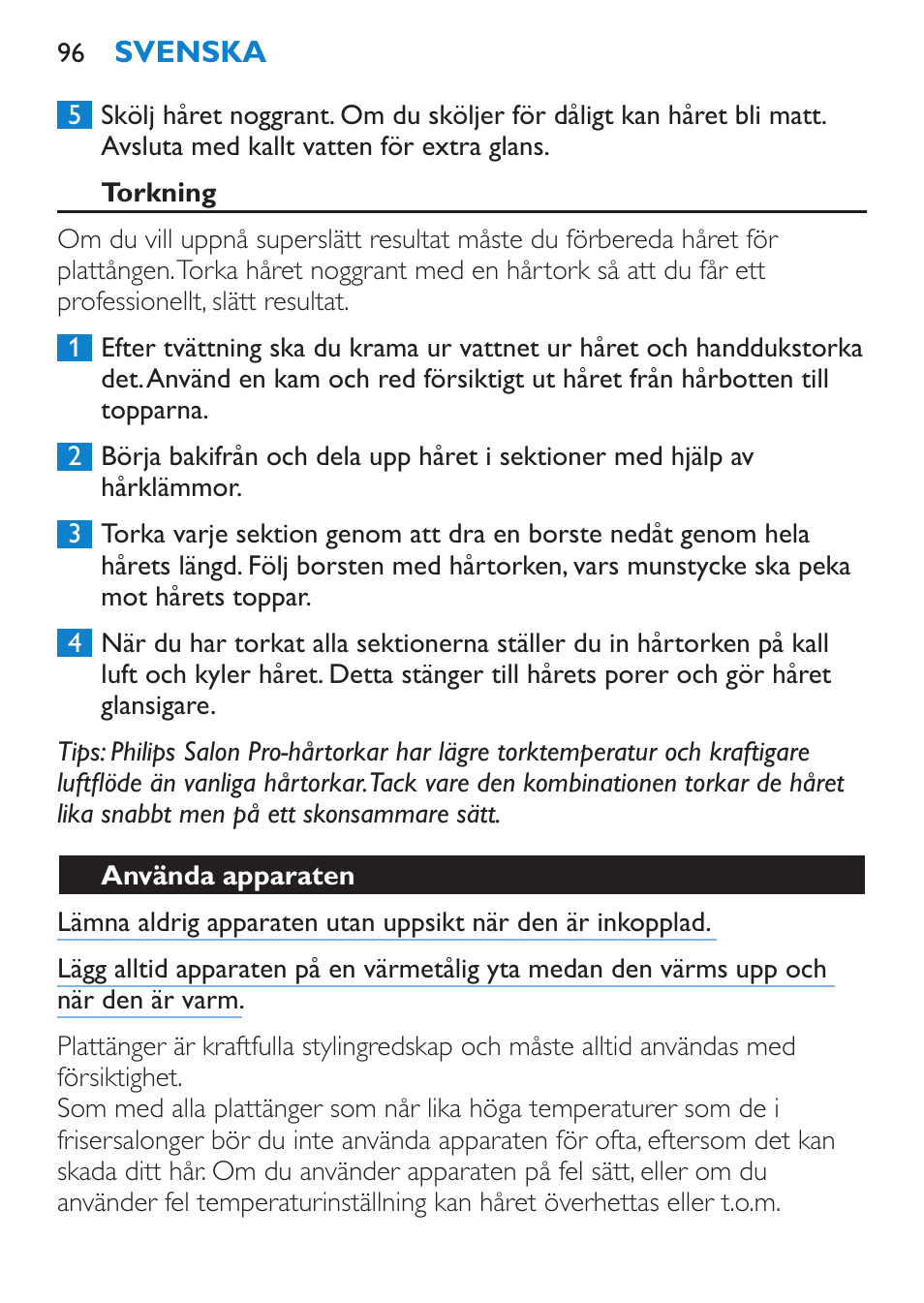 Elektromagnetiska fält (emf), Förberedelser inför användning, Rengöring | Philips HP4667 User Manual | Page 96 / 112