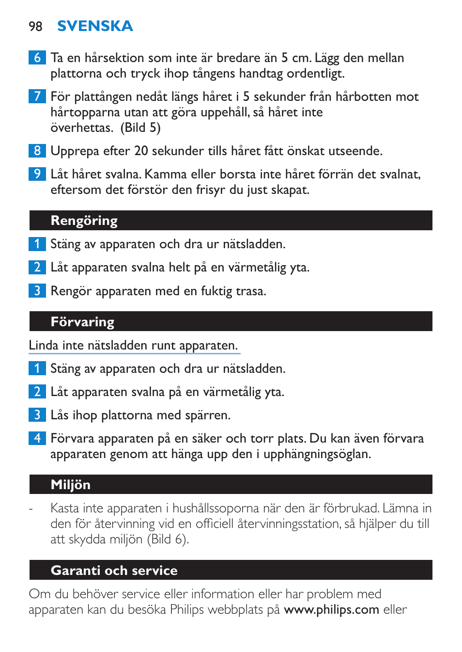 Plattning | Philips HP4667 User Manual | Page 98 / 112