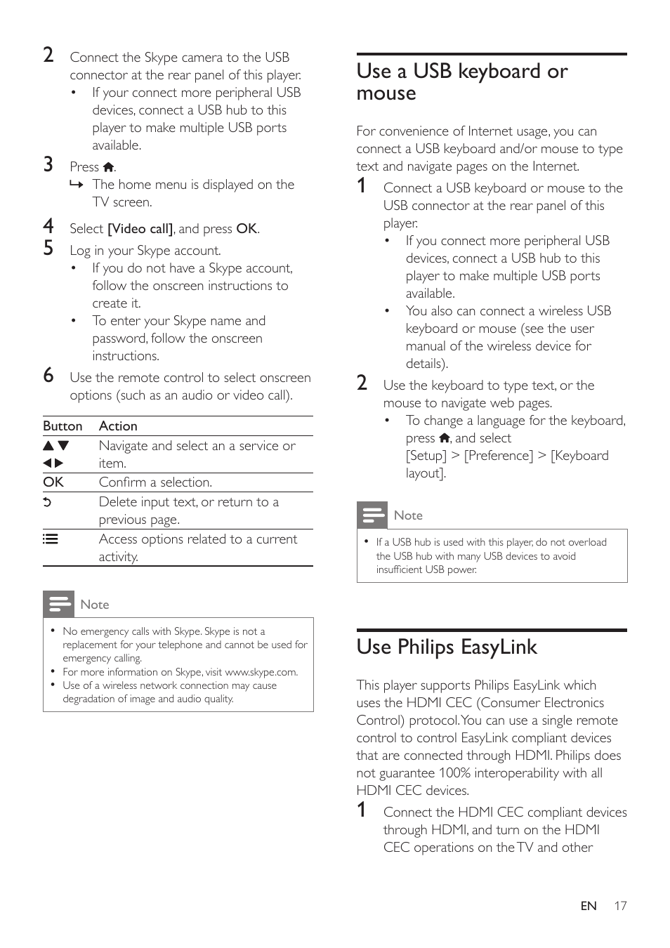 Use a usb keyboard or mouse, Use philips easylink | Philips BDP5500 User Manual | Page 17 / 30