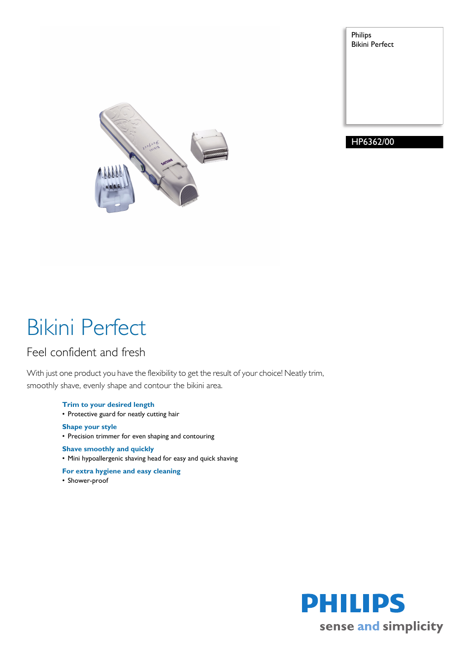 Philips Bikini Perfect HP6362/00 User Manual | 2 pages