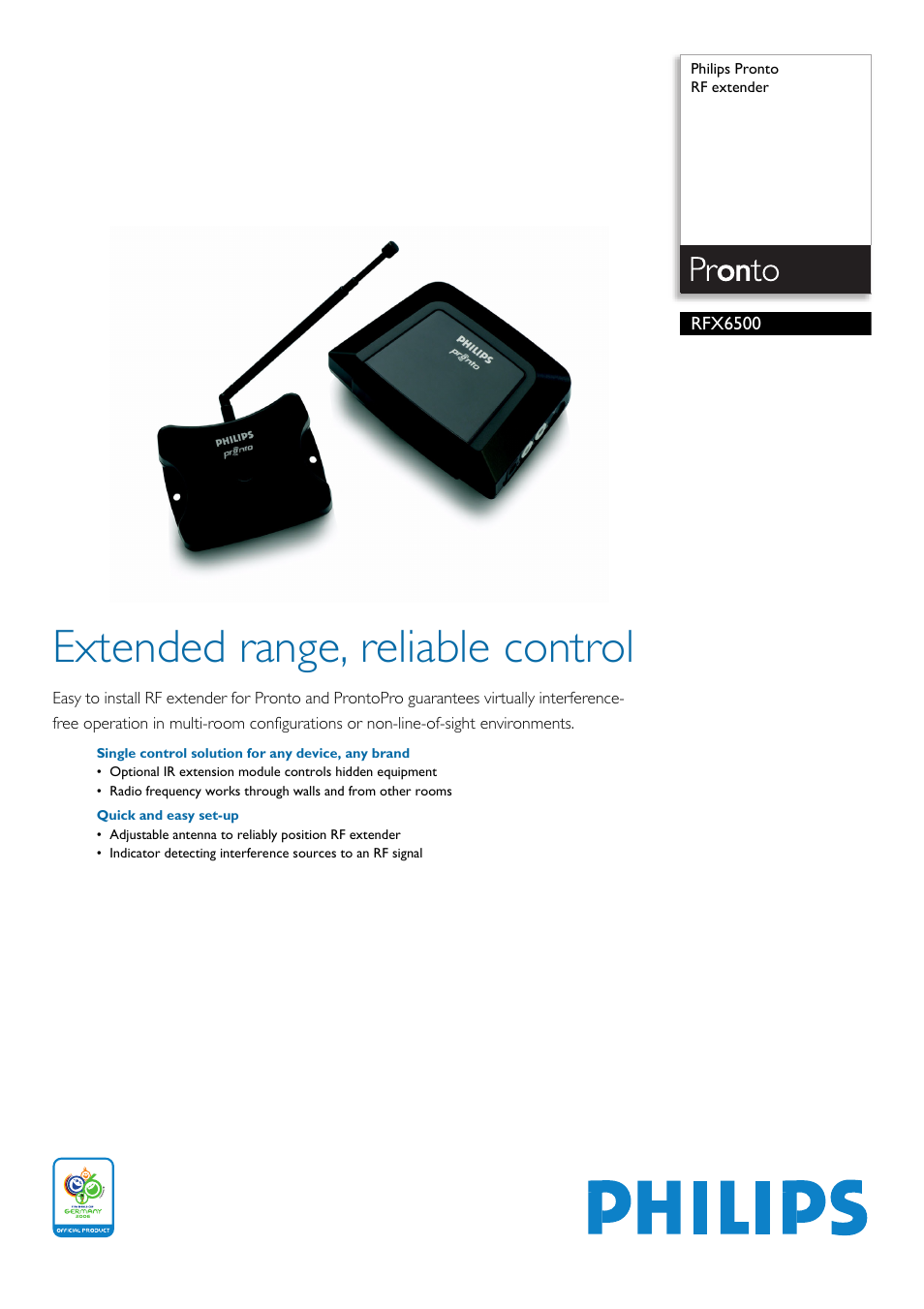 Philips RF EXTENDER RFX6500 User Manual | 2 pages