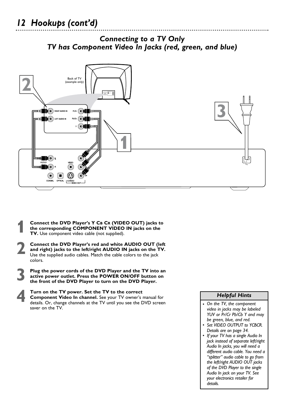 12 hookups (cont’d) | Philips DVD624 User Manual | Page 12 / 48