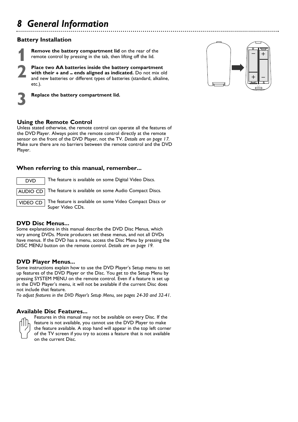 8 general information | Philips DVD624 User Manual | Page 8 / 48