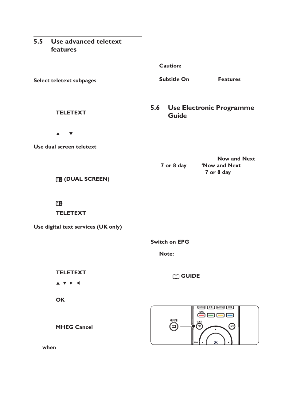 Use advanced teletext 5.5 features, 6 use electronic programme guide | Philips 19PFL5403/60 User Manual | Page 20 / 38