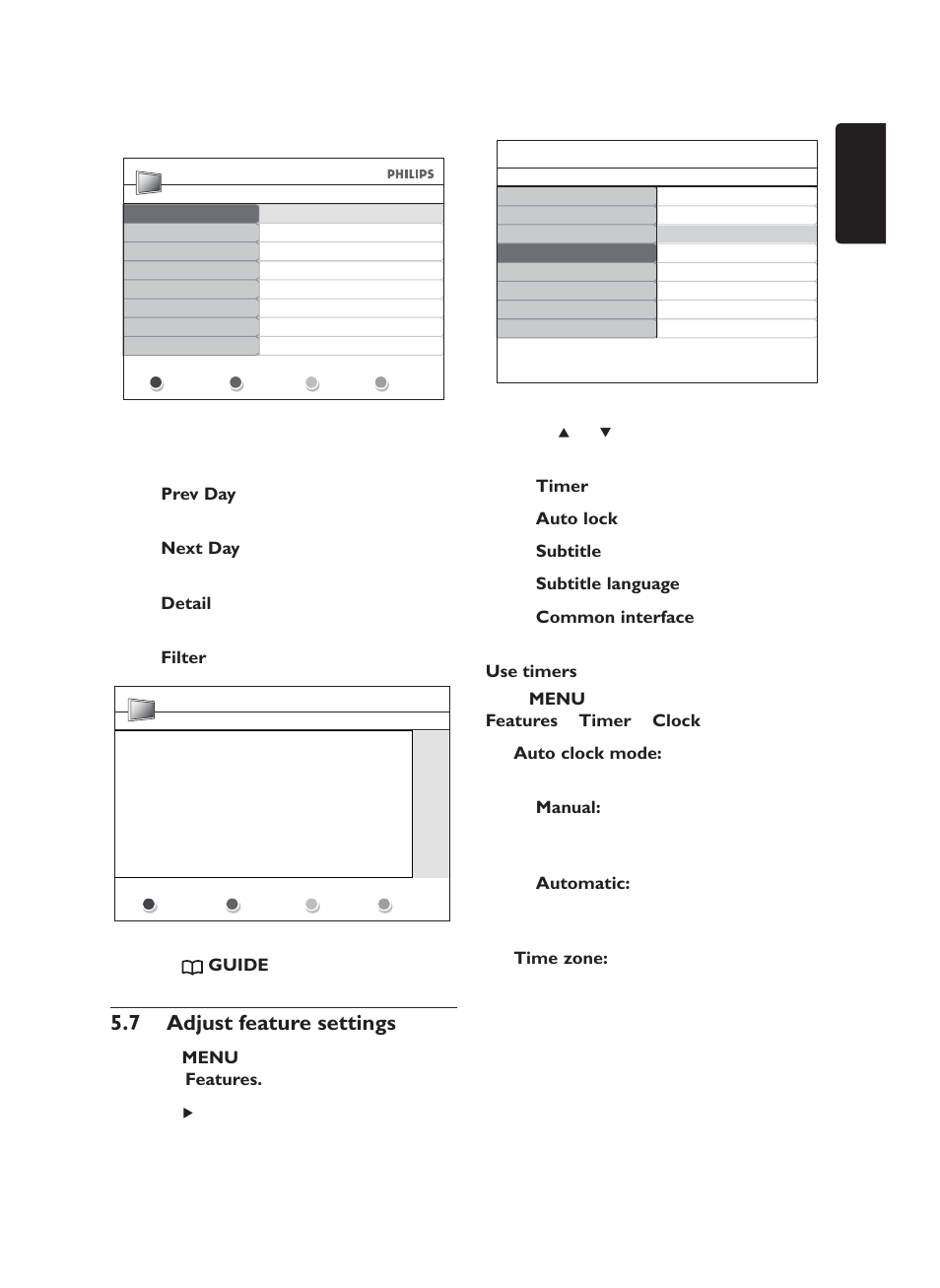 Adjust feature settings 5.7, En-19, Press 4. guide to exit the epg | Philips 19PFL5403/60 User Manual | Page 21 / 38
