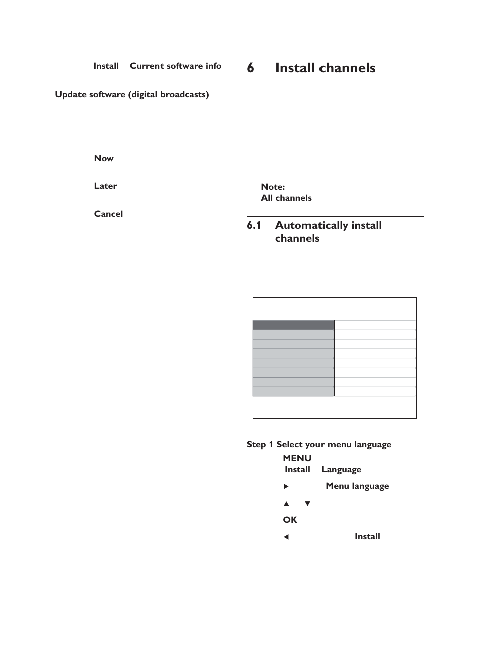 6 install channels, 1 automatically install channels | Philips 19PFL5403/60 User Manual | Page 24 / 38