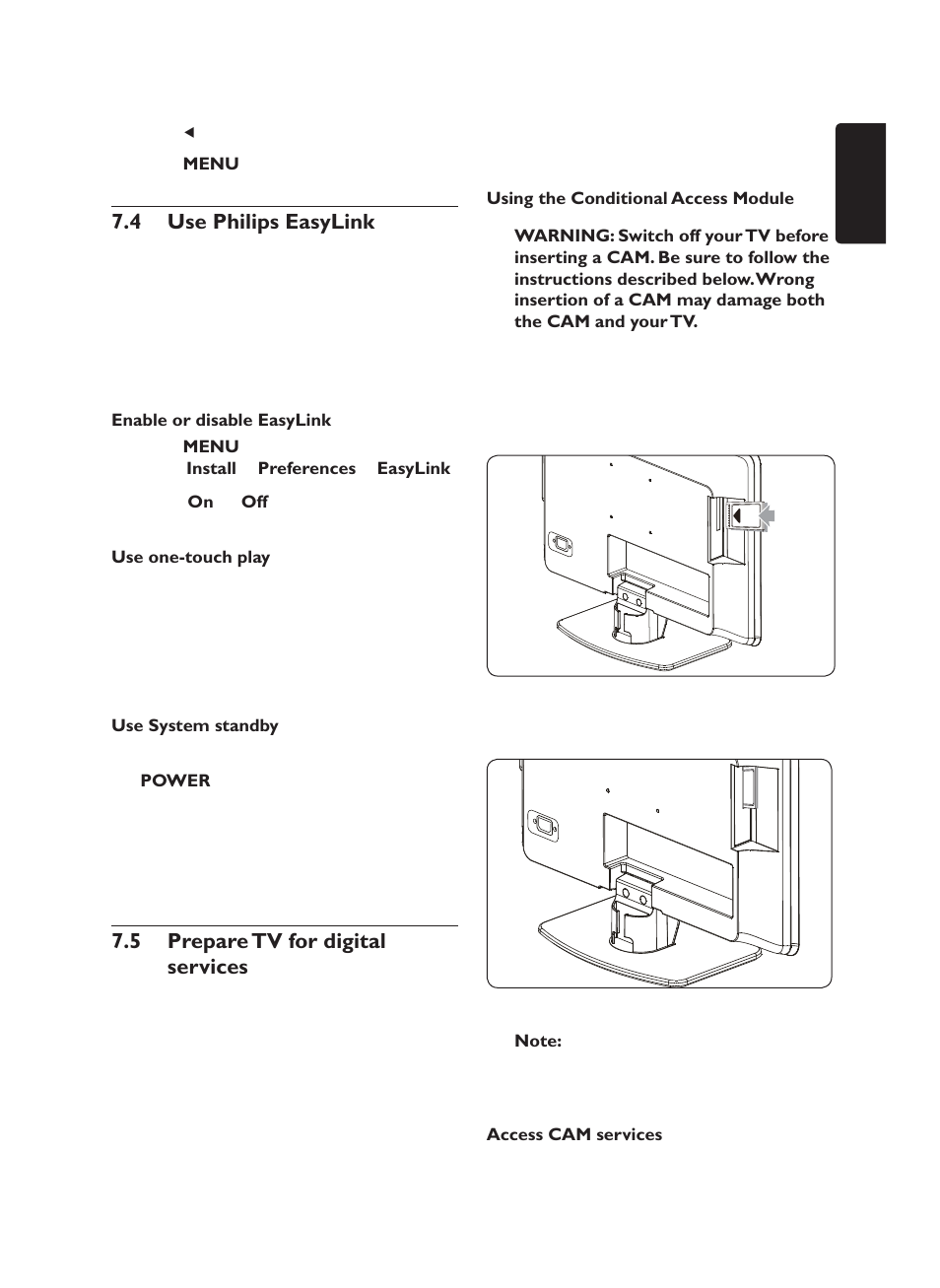 Use philips easylink 7.4, 5 prepare tv for digital services | Philips 19PFL5403/60 User Manual | Page 31 / 38