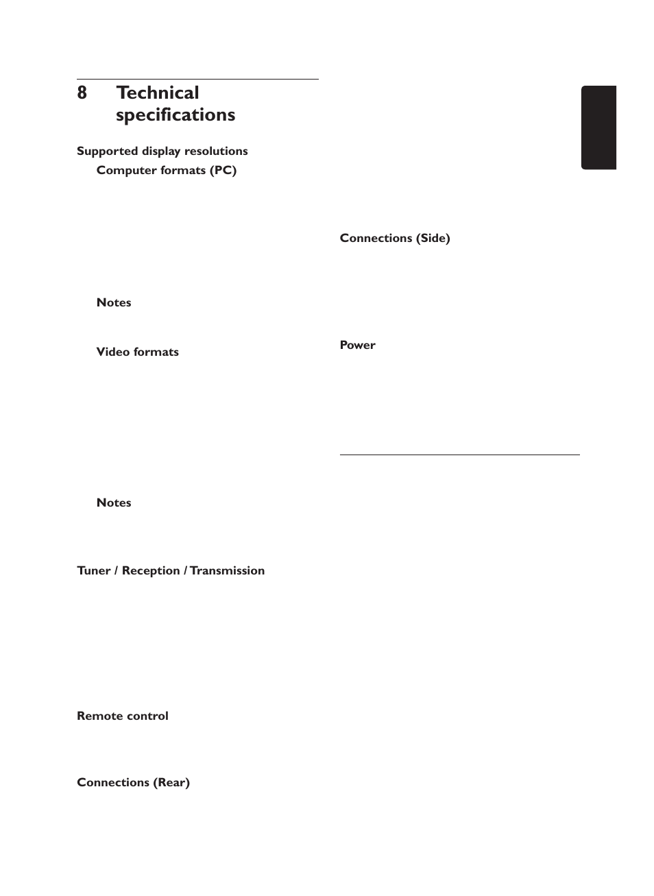 8 technical specifications | Philips 19PFL5403/60 User Manual | Page 33 / 38
