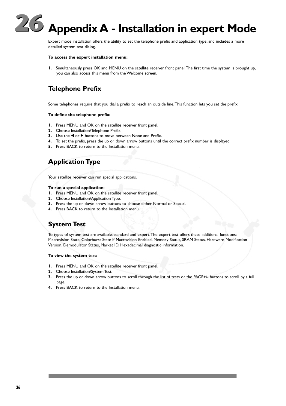 Appendix a - installation in expert mode, Telephone prefix, Application type | System test | Philips DSX5250 User Manual | Page 40 / 42