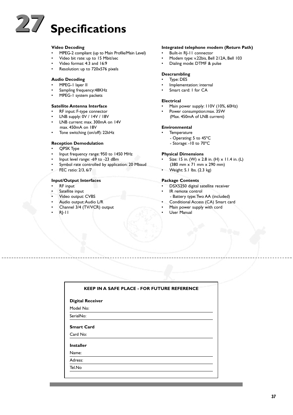 Specifications | Philips DSX5250 User Manual | Page 41 / 42