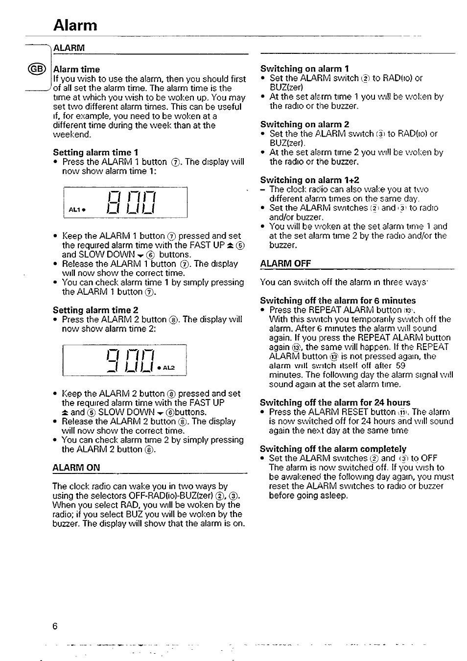 Alarm, Uu-l2 | Philips AJ 3250/05W User Manual | Page 6 / 10