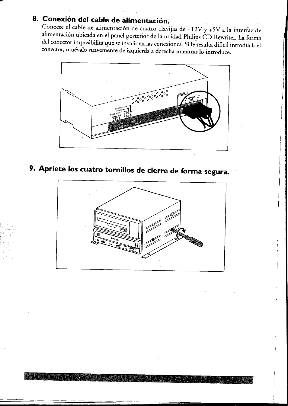 Conexión del cable de alimentación | Philips PCRW404K/17 User Manual | Page 112 / 122