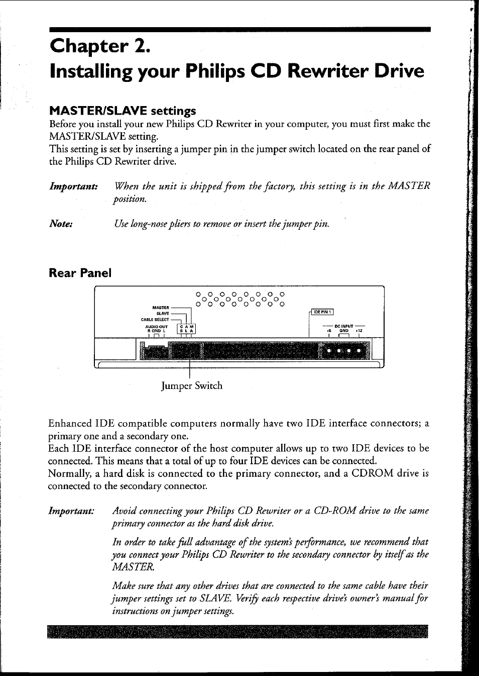 Master/slave settings, Rear panel | Philips PCRW404K/17 User Manual | Page 16 / 122