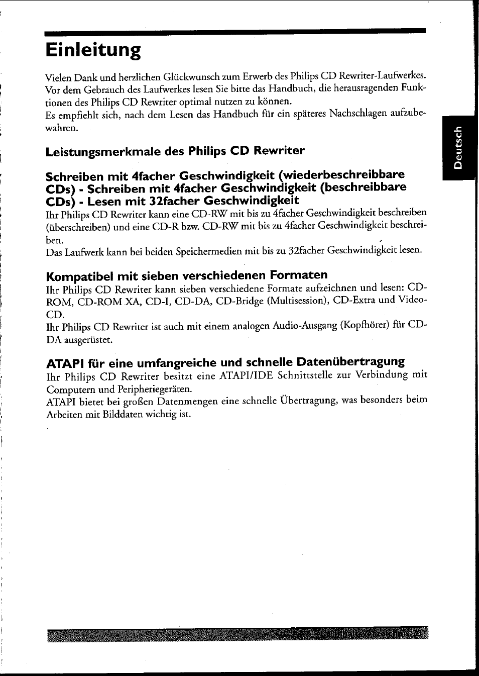 Leistungsmerkmale des philips cd rewriter, Kompatibel mit sieben verschiedenen formaten, Einleitung | Philips PCRW404K/17 User Manual | Page 31 / 122