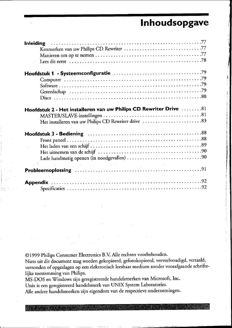 Inhoudsopgave | Philips PCRW404K/17 User Manual | Page 84 / 122