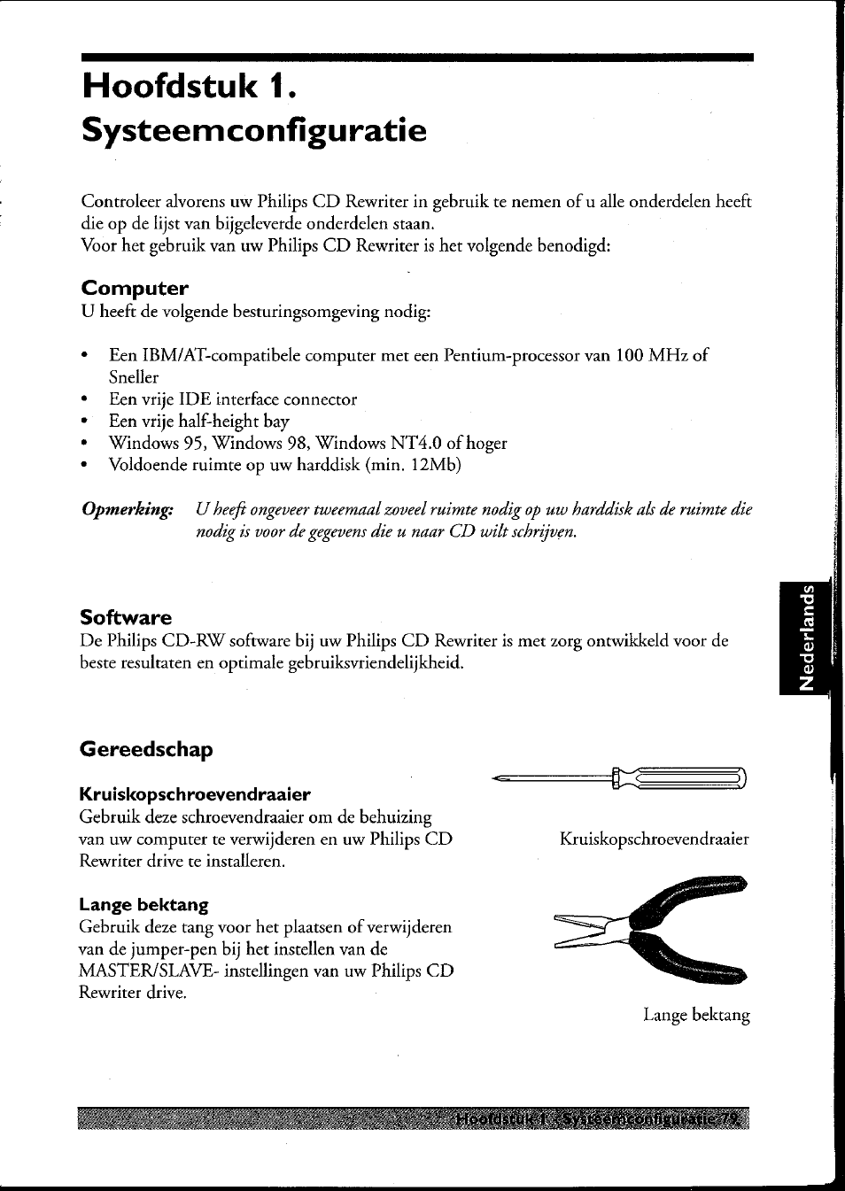 Computer, Software, Gereedschap | Hoofdstuk 1. sy stee m configurati e | Philips PCRW404K/17 User Manual | Page 87 / 122