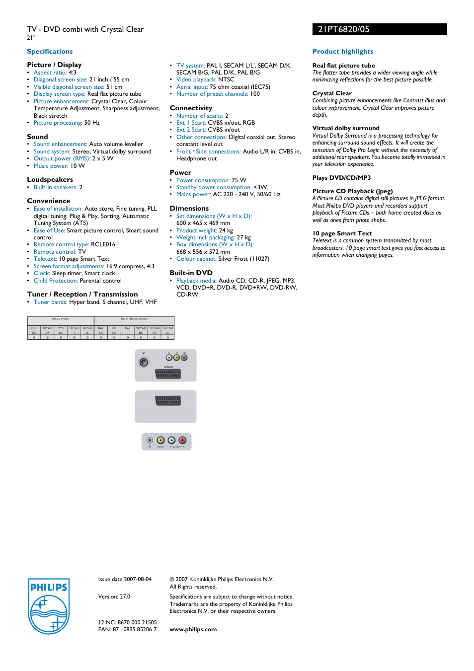Philips 21PT6820 User Manual | Page 2 / 2