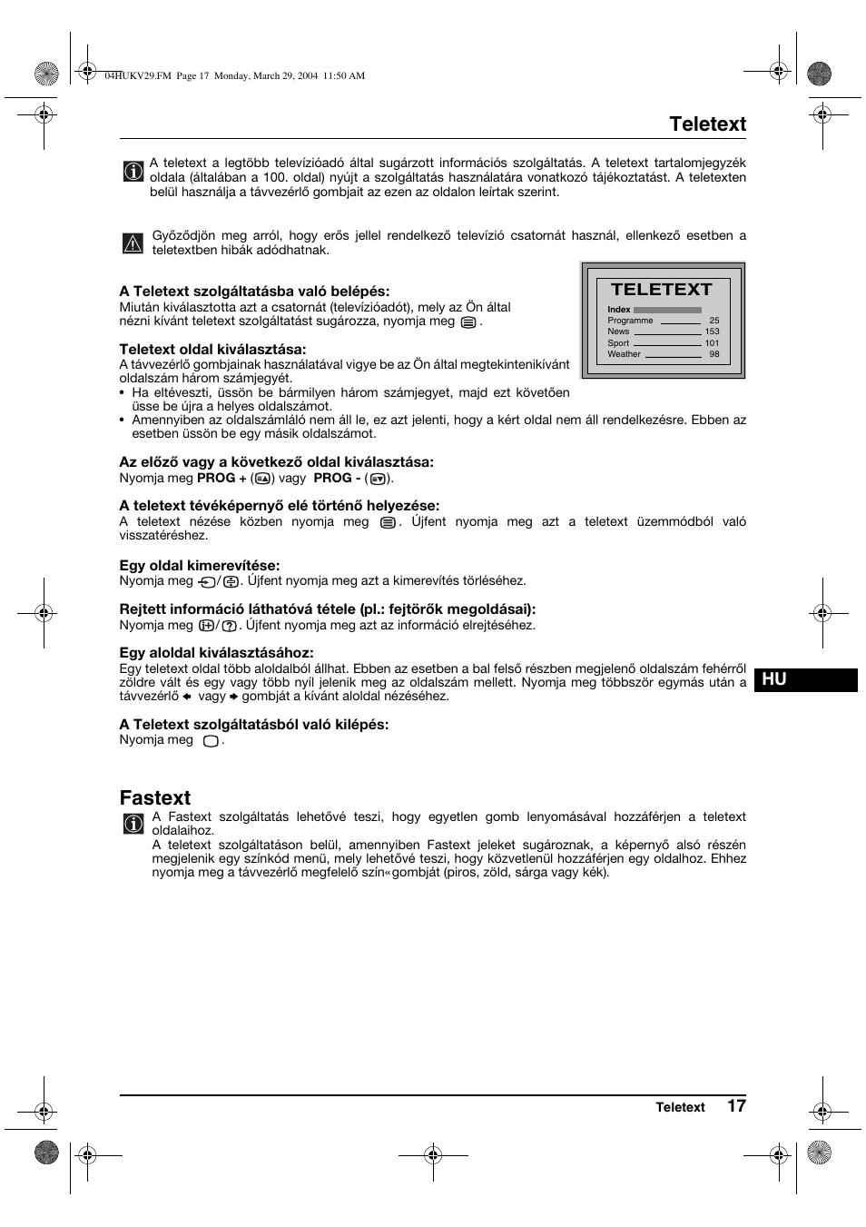 Teletext, Fastext | Sony KV-29XL70K User Manual | Page 77 / 124