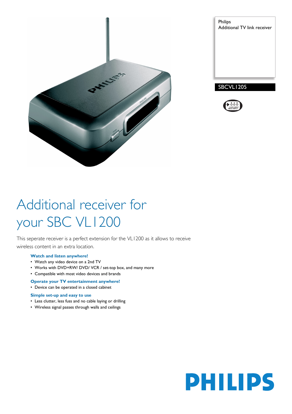 Philips SBCVL1205/19 User Manual | 2 pages