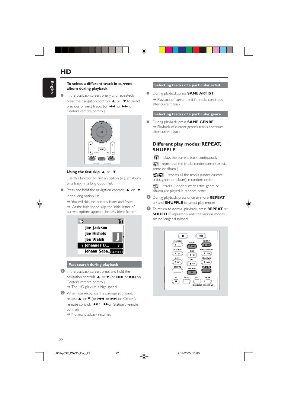 Different play modes: repeat, shuffle | Philips WAC5 User Manual | Page 22 / 37
