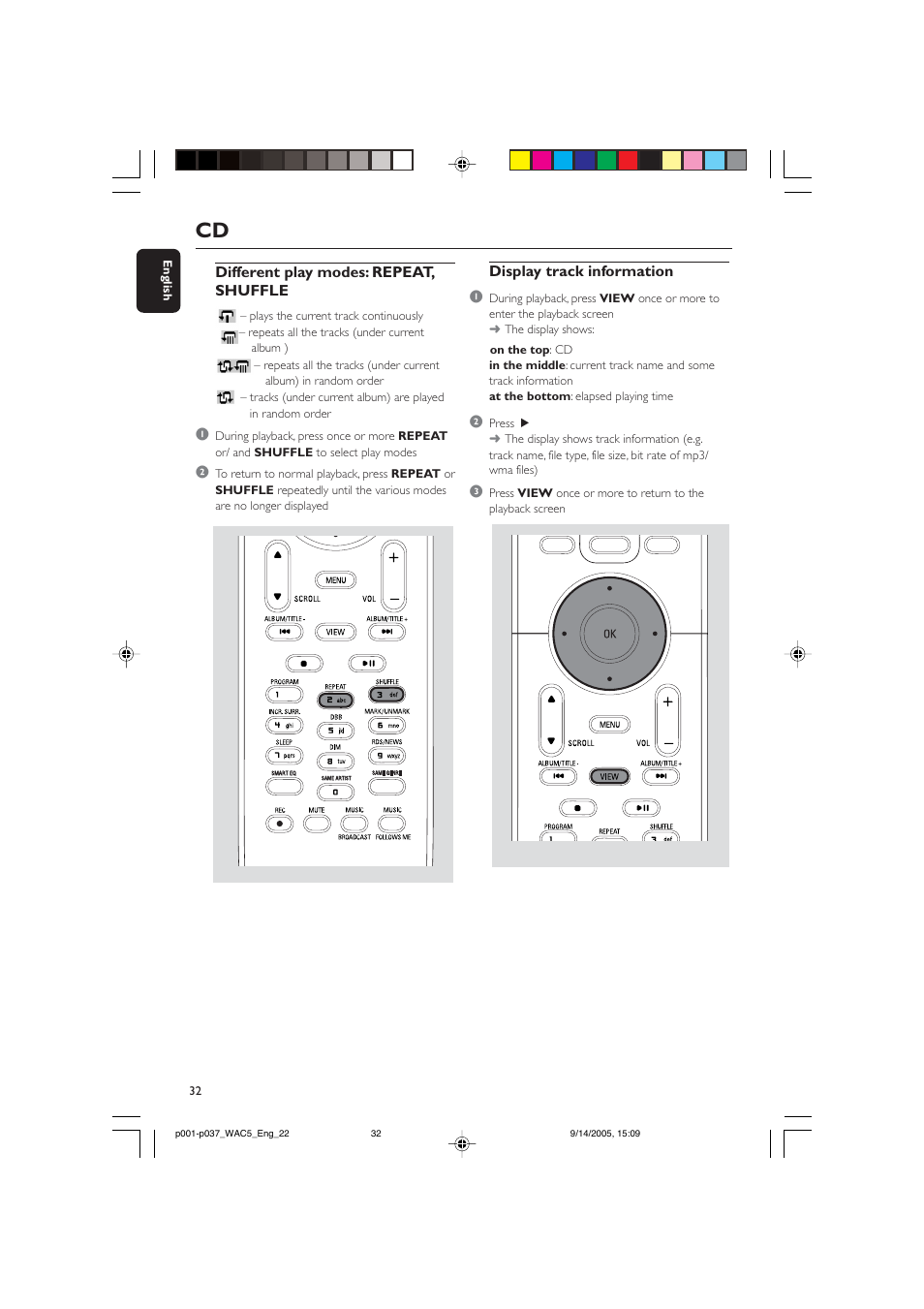 Display track information 1, Different play modes: repeat, shuffle | Philips WAC5 User Manual | Page 32 / 37