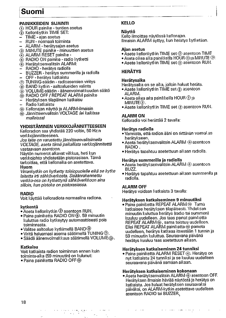Suomi | Philips AJ3012 User Manual | Page 4 / 12
