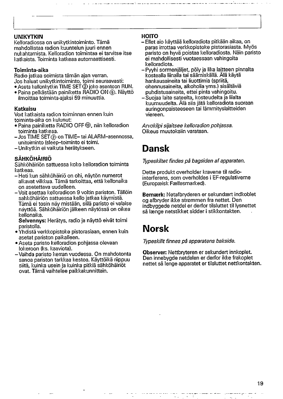 Dansk, Norsk | Philips AJ3012 User Manual | Page 5 / 12