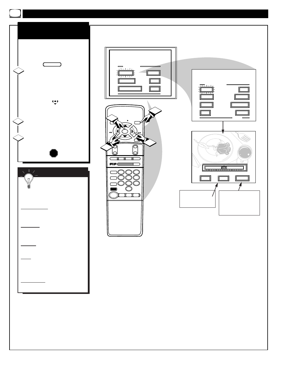 Icture, Ontrol, Djustments | 12 3 s, Color, brightness, sharpness, tint, picture stop | Philips 9P5031C1 User Manual | Page 6 / 52