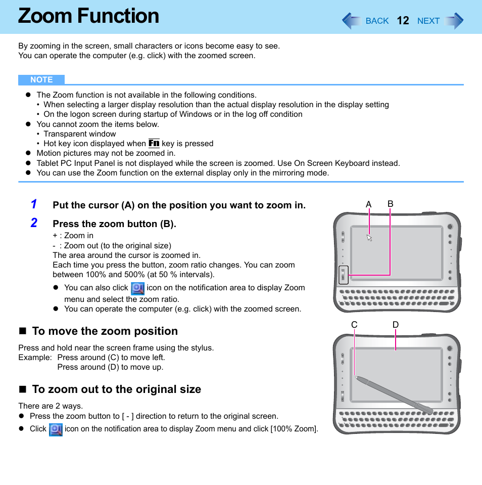 Zoom function | Philips CF-U1 User Manual | Page 12 / 85