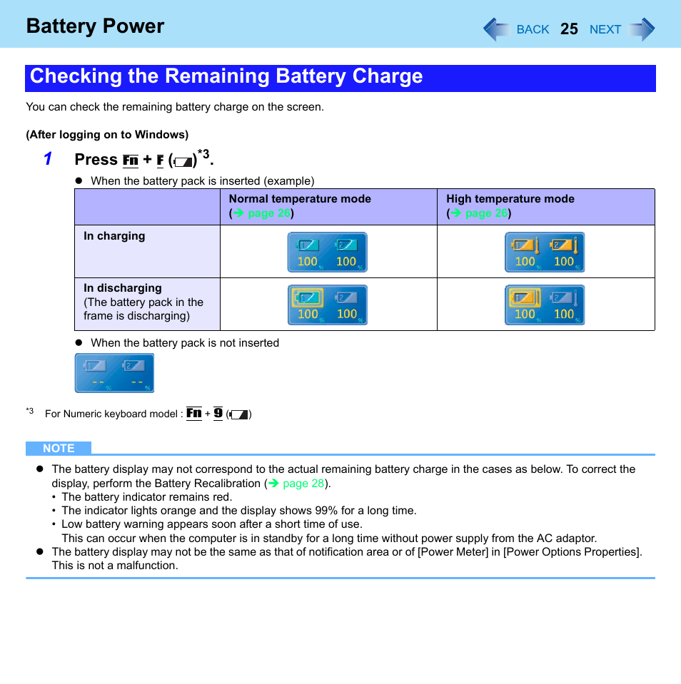 Battery power, Checking the remaining battery charge, Press | Philips CF-U1 User Manual | Page 25 / 85