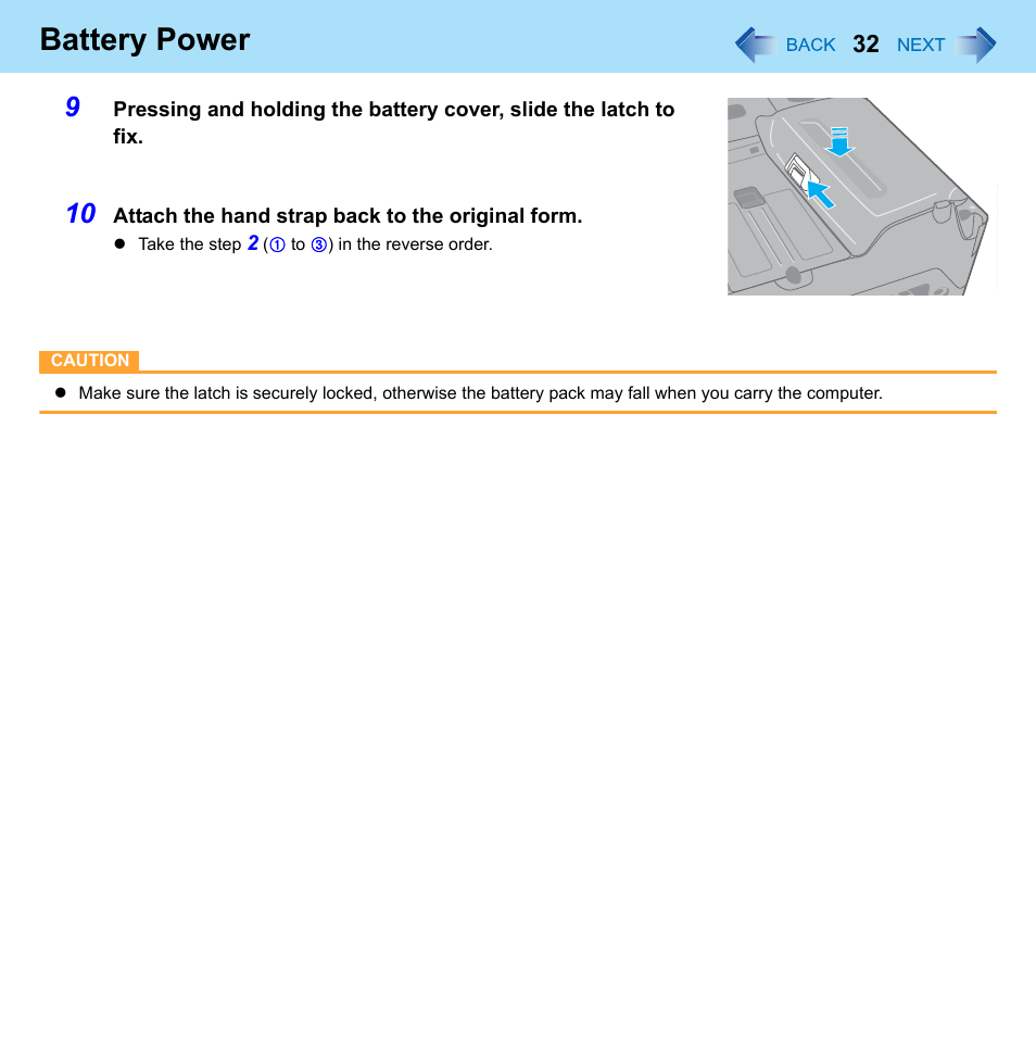 Battery power | Philips CF-U1 User Manual | Page 32 / 85