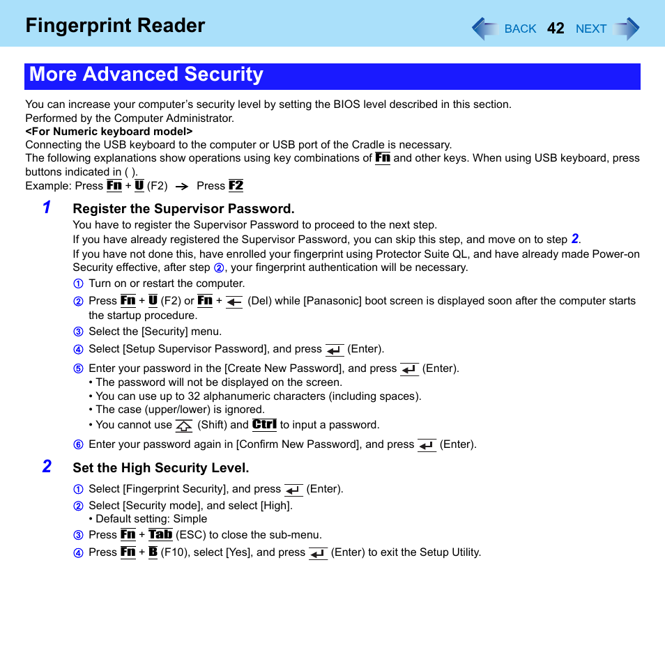 Fingerprint reader, More advanced security | Philips CF-U1 User Manual | Page 42 / 85