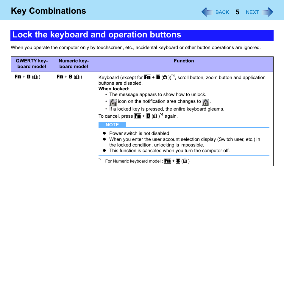 Key combinations, Lock the keyboard and operation buttons | Philips CF-U1 User Manual | Page 5 / 85