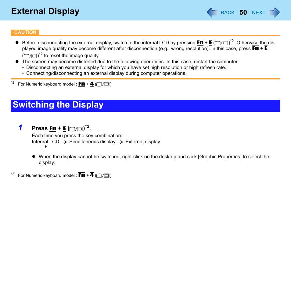 External display, Switching the display | Philips CF-U1 User Manual | Page 50 / 85