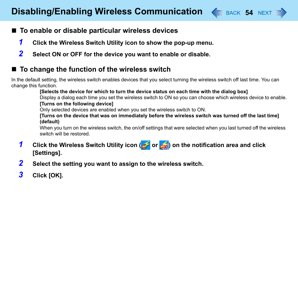 Disabling/enabling wireless communication | Philips CF-U1 User Manual | Page 54 / 85