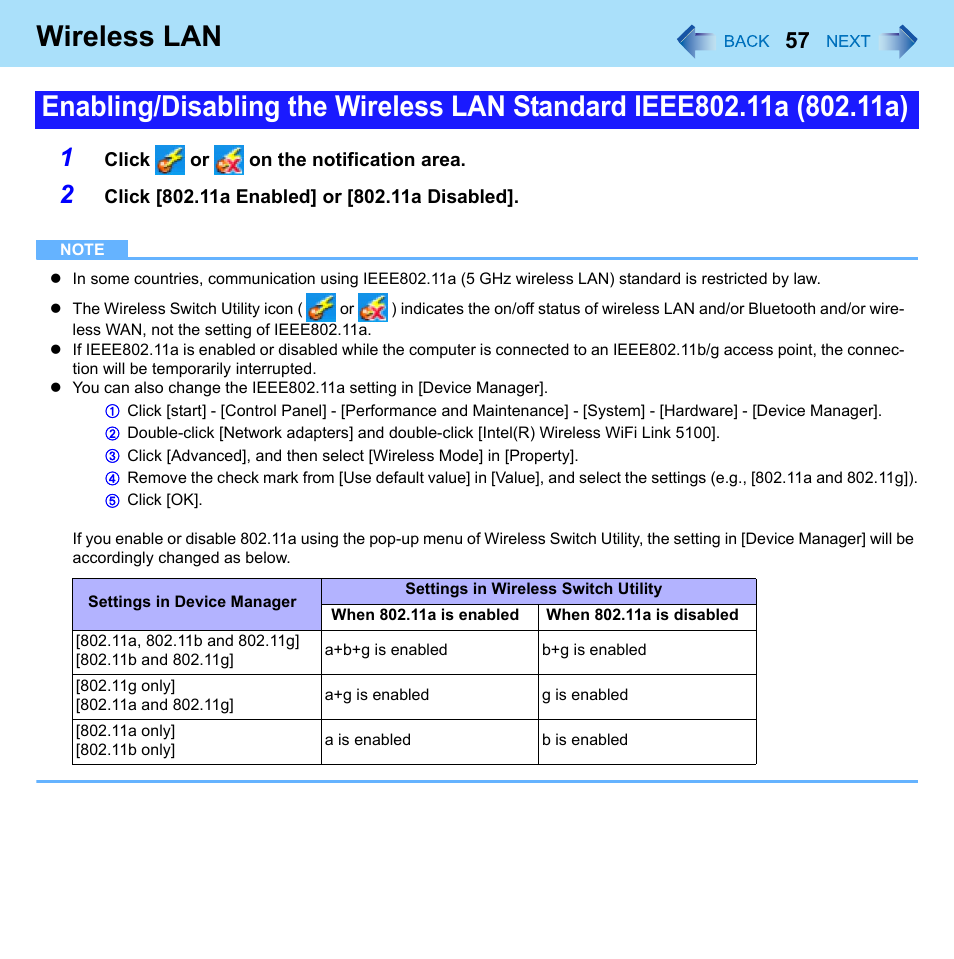Device manager, Wireless lan | Philips CF-U1 User Manual | Page 57 / 85