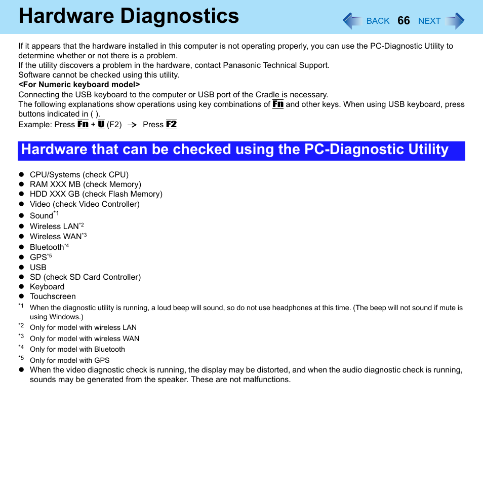 Hardware diagnostics | Philips CF-U1 User Manual | Page 66 / 85