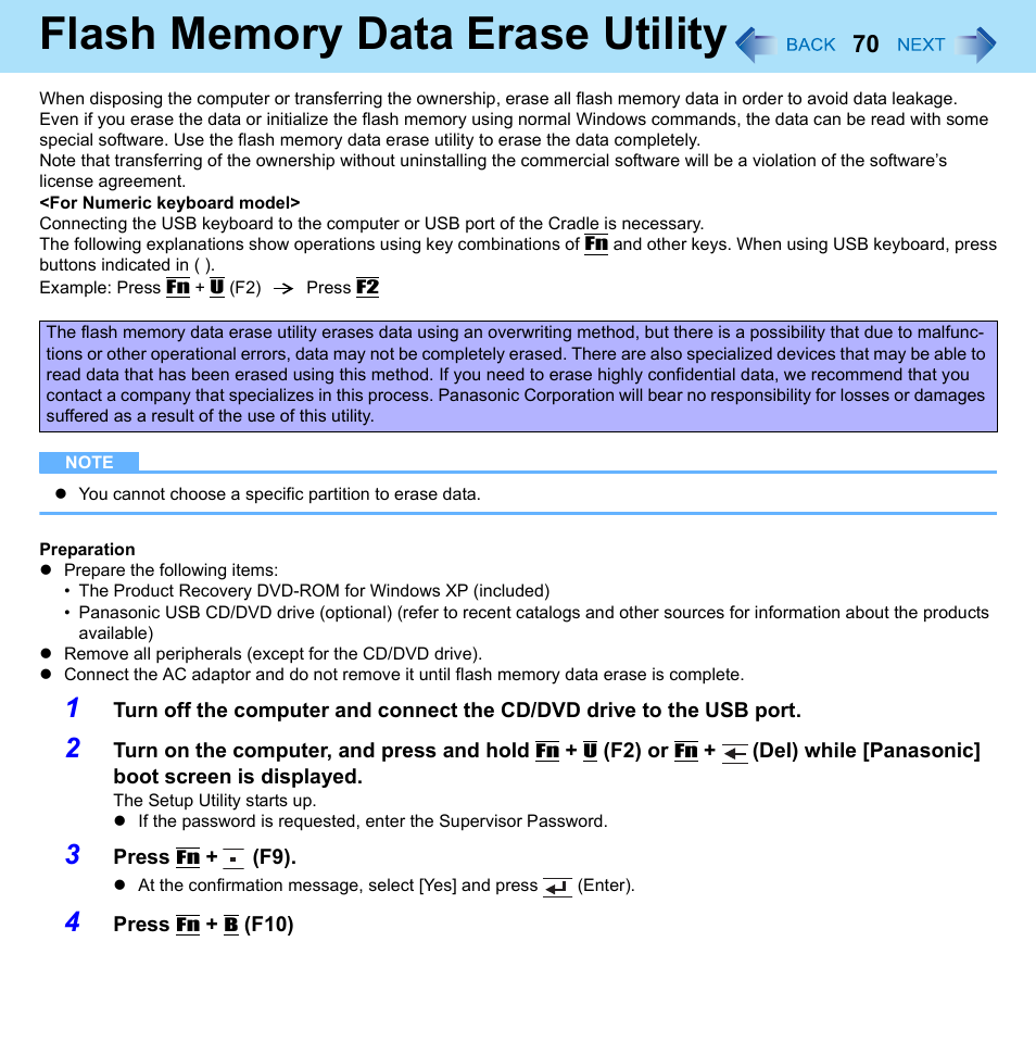 Flash memory data erase utility | Philips CF-U1 User Manual | Page 70 / 85